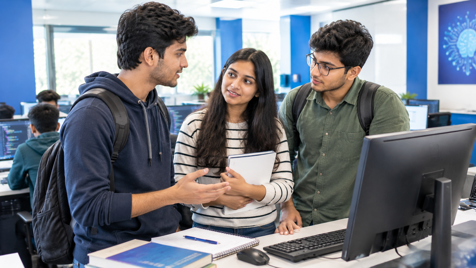Indian students studying in a computer lab in India